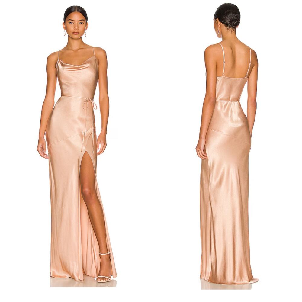 Shona Joy La Lune Bias Cowl Maxi Dress in Desert Rose Satin Size 4 Cocktail